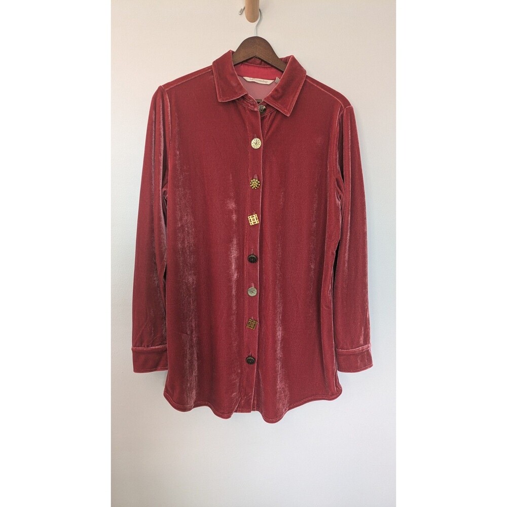 Soft Surroundings Velvet Tunic Top Small Gold Button Up Artsy